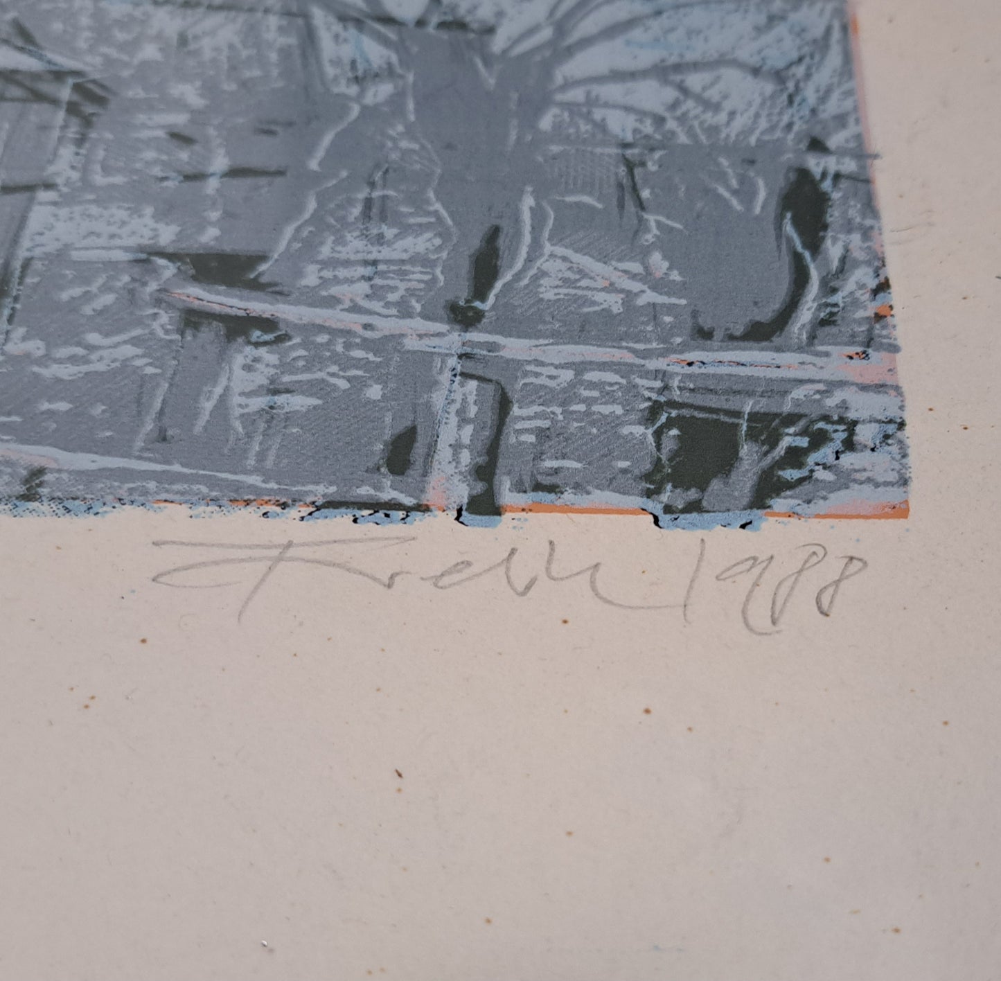 Črtomir Frelih; grafika; "Gasilski dom"; 51 cm x 37 cm