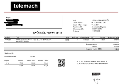 Prenosni računalnik Acer Aspire Vero 15 AV15-53P-73L (TOVARNIŠKO ZAPAKIRAN)